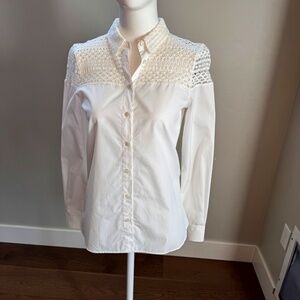Burberry White Lace Crochet Button Front Top